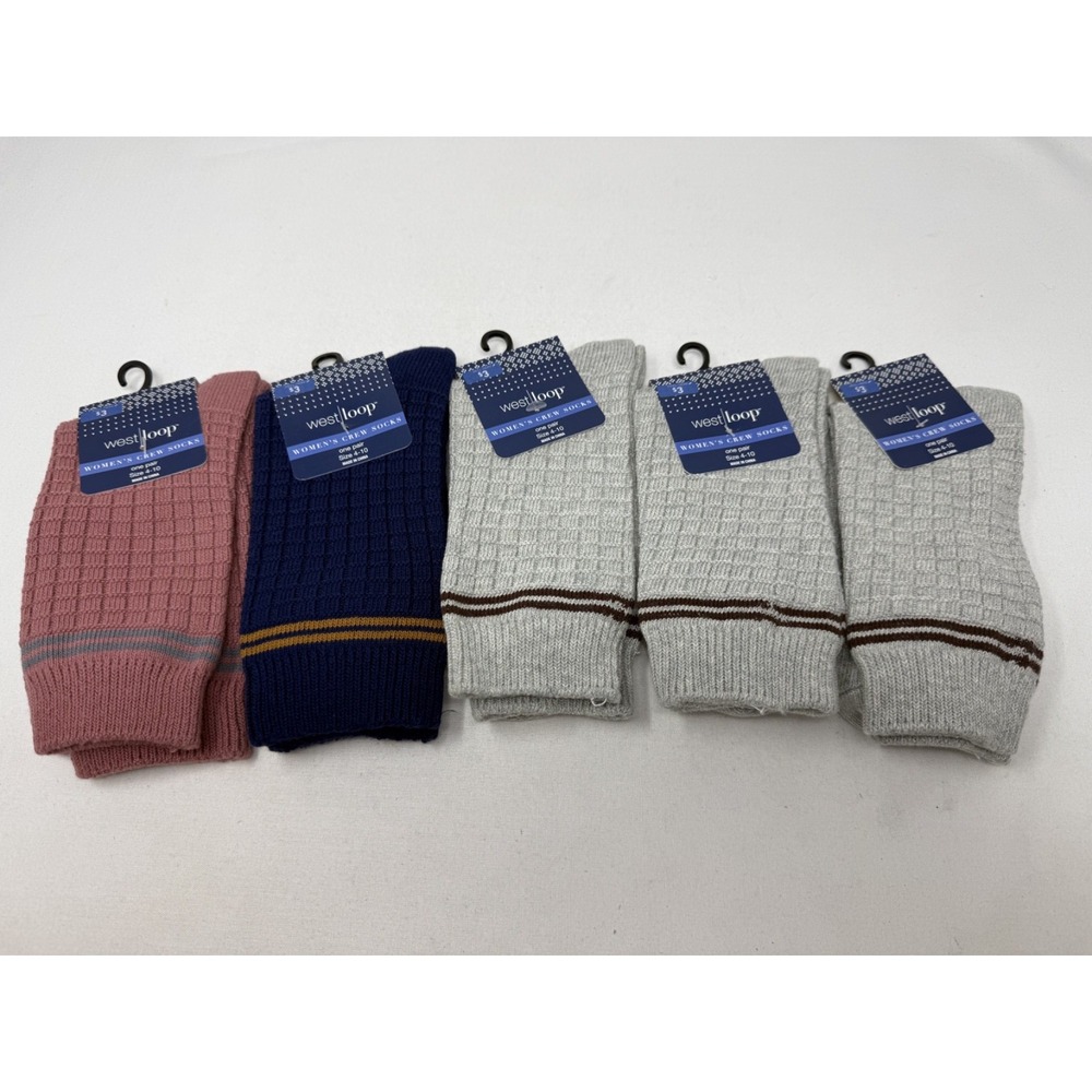 West Loop Womens Crew Sock Size 4-10 (Lot of 5)